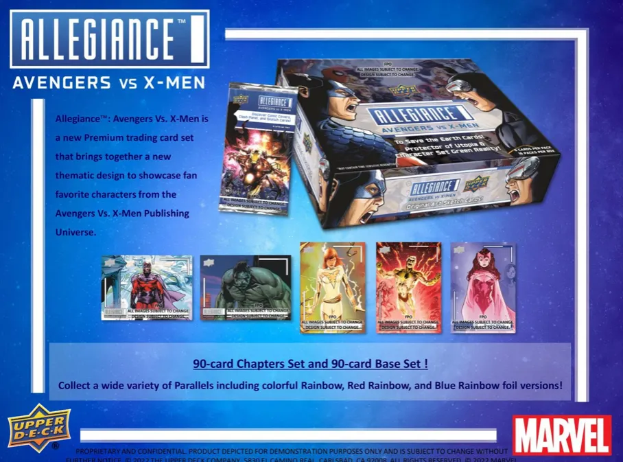 2023 Upper Deck Marvel Allegiance: Avengers VS X-Men Hobby Box 16 Packs per Box, 6 Cards per Pack