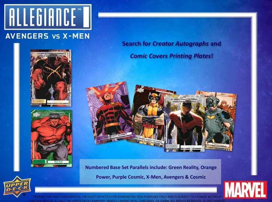 2023 Upper Deck Marvel Allegiance: Avengers VS X-Men Hobby Box 16 Packs per Box, 6 Cards per Pack