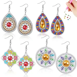 4 Pairs Double Sided Holiday Diamond Art Earrings for Women Girls (Earrings 1)