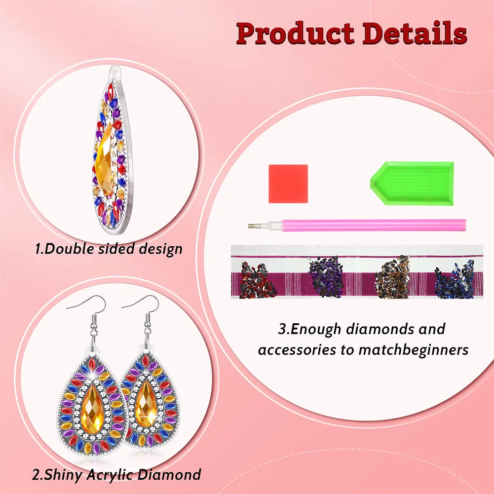 4 Pairs Double Sided Holiday Diamond Art Earrings for Women Girls (Earrings 1)