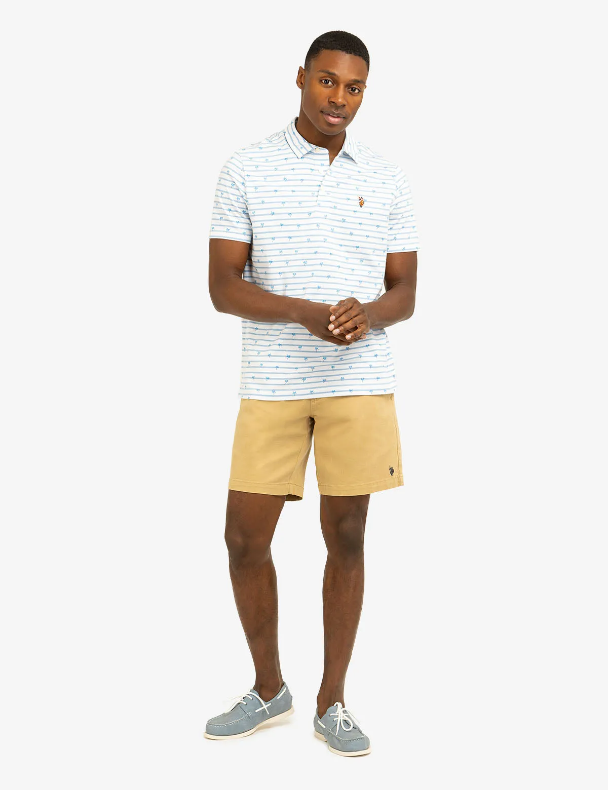 ALL OVER PALM PRINT JERSEY POLO SHIRT