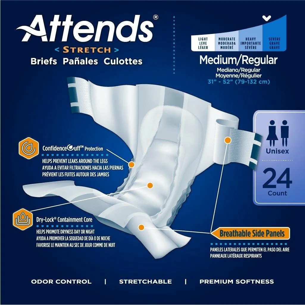 Attends Incontinence Stretch Briefs Adult Diapers Moderate Absorbency