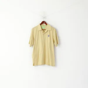 Back9 PGA Tour Men L Polo Shirt Beige Cotton Golf Sport Vintage Detailed Buttons Top