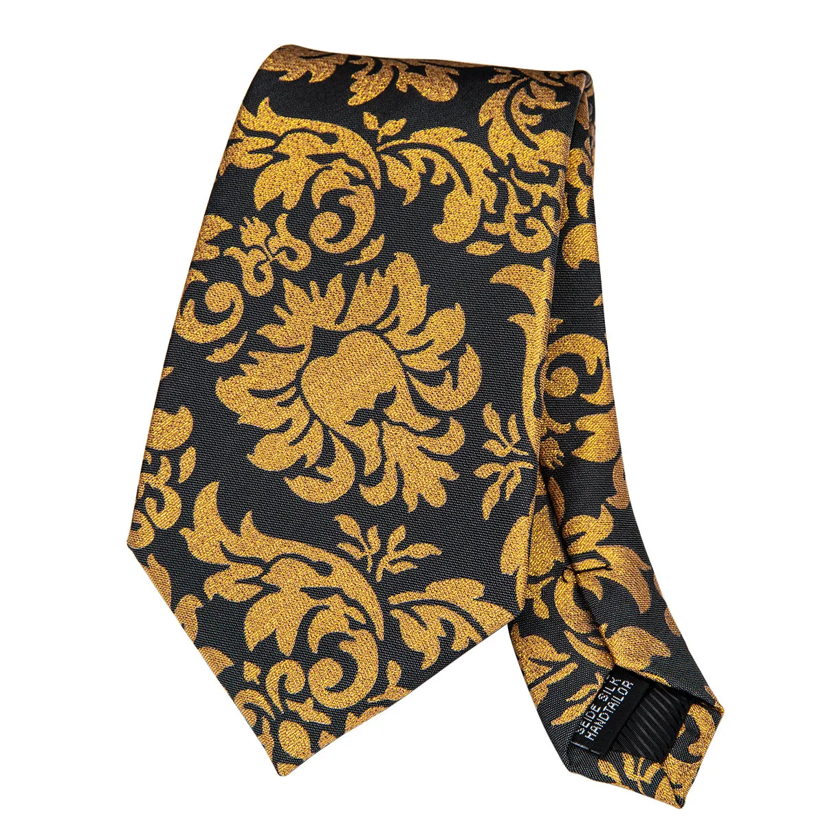 Black gold Floral Tie Pocket Square Cufflinks Set