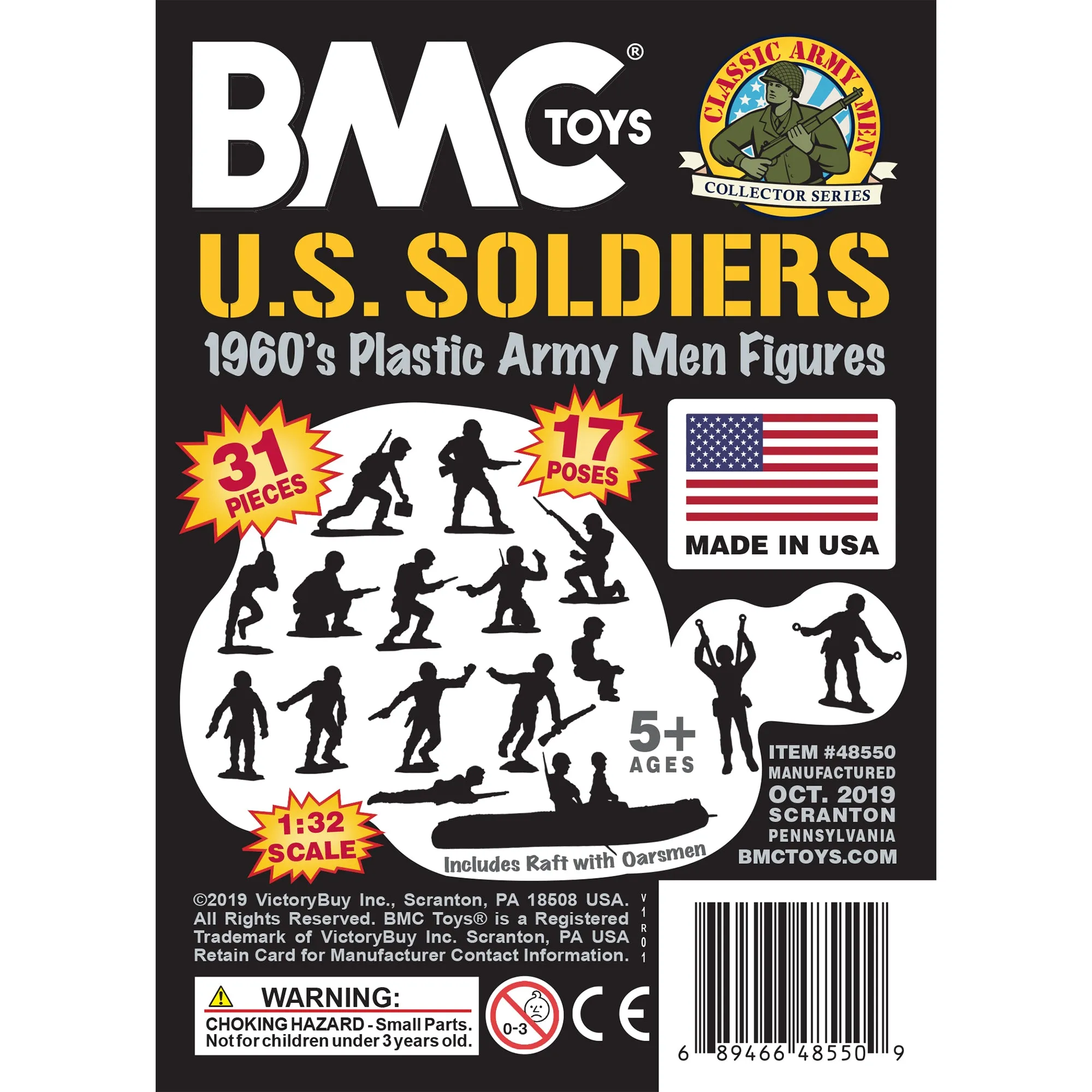 BMC Marx Plastic Army Men US Soldiers - Black 31pc WW2 Figures - Made in USA