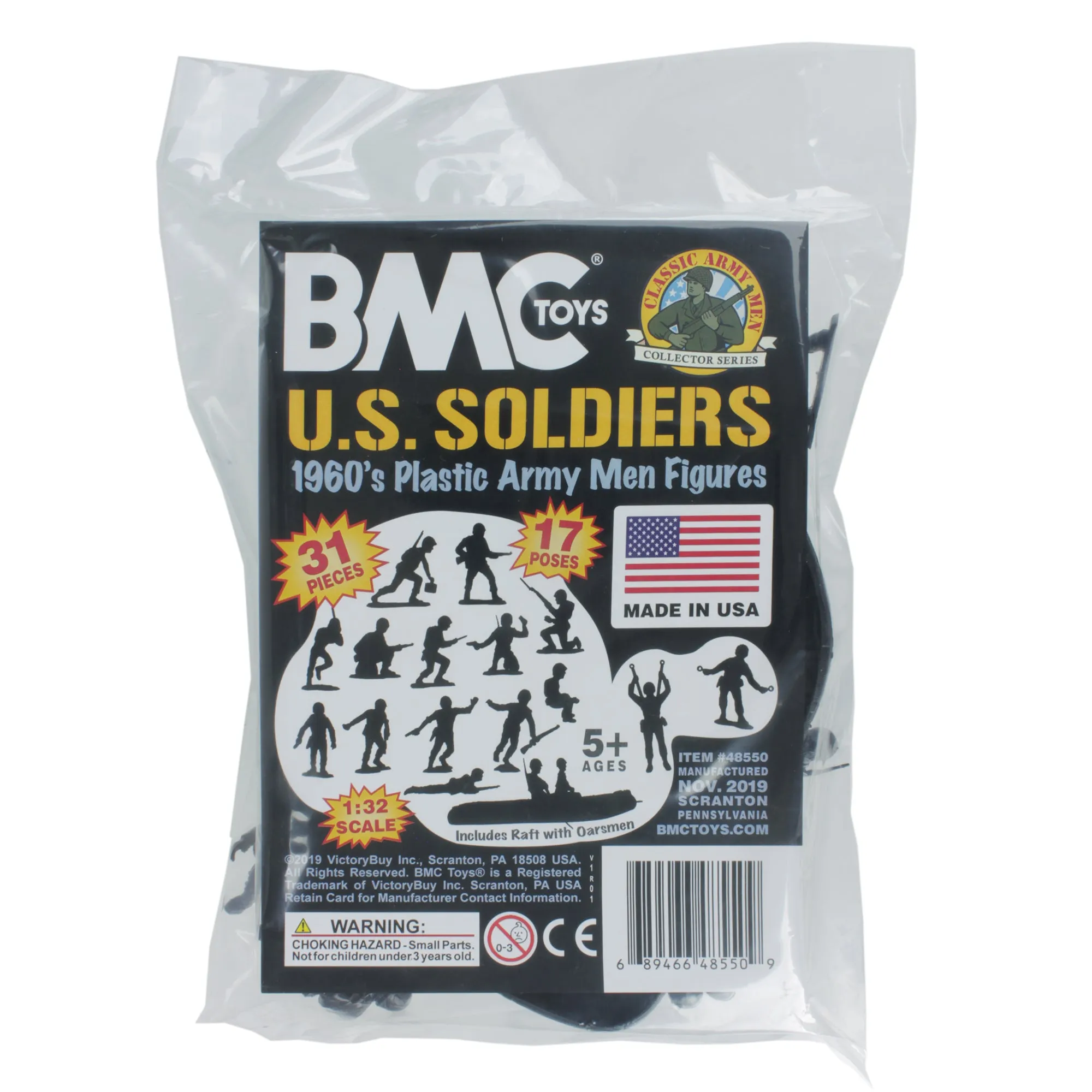 BMC Marx Plastic Army Men US Soldiers - Black 31pc WW2 Figures - Made in USA