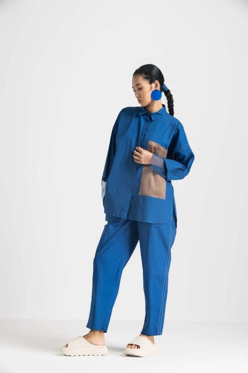 Contrast Detail Shirt Co-ord - Electric Blue