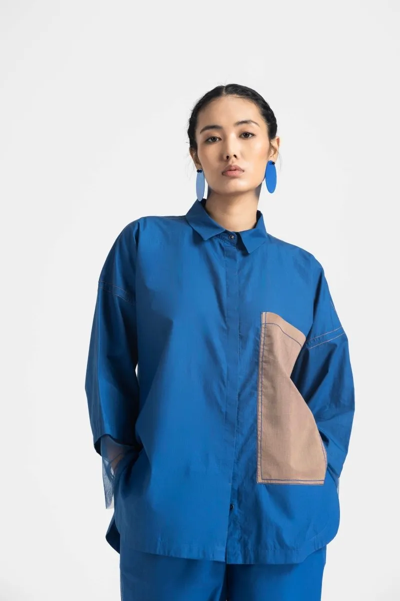 Contrast Detail Shirt Co-ord - Electric Blue