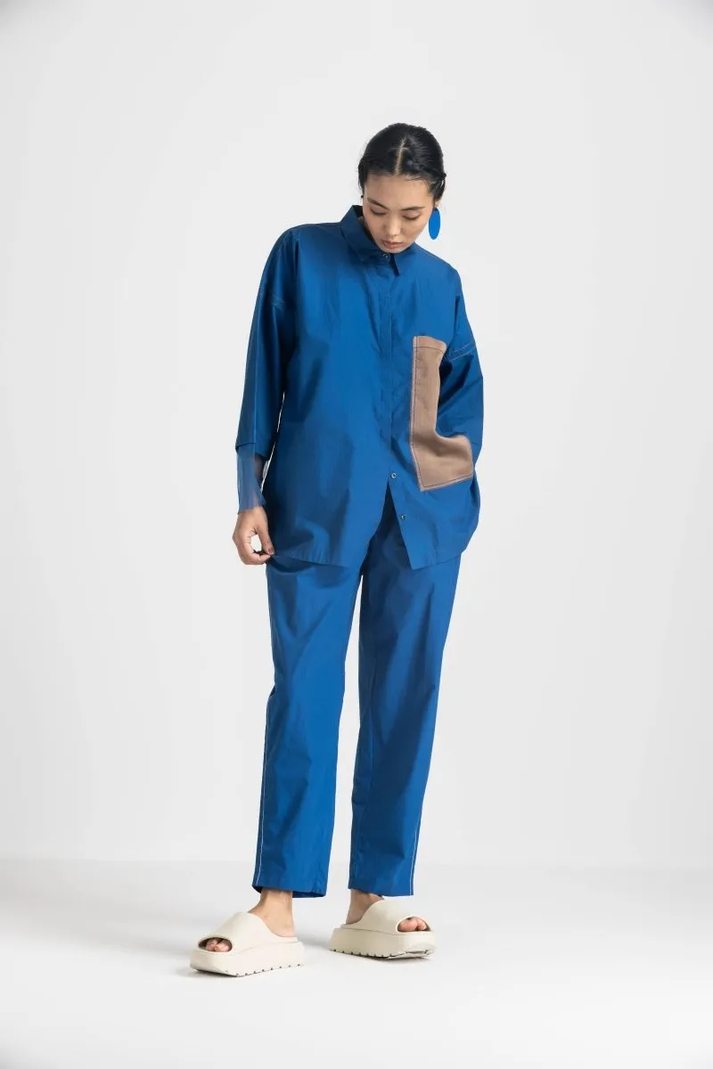 Contrast Detail Shirt Co-ord - Electric Blue