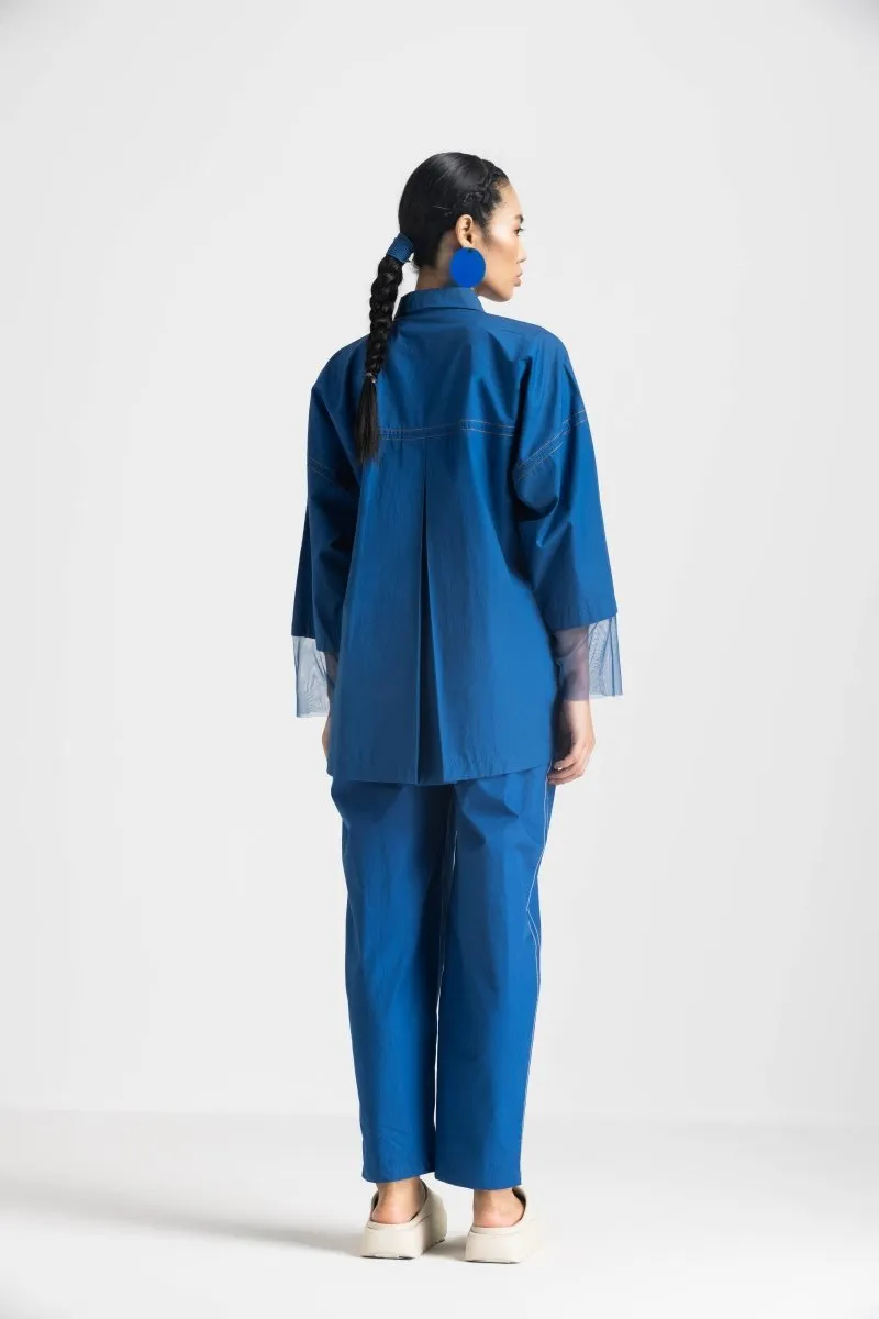 Contrast Detail Shirt Co-ord - Electric Blue