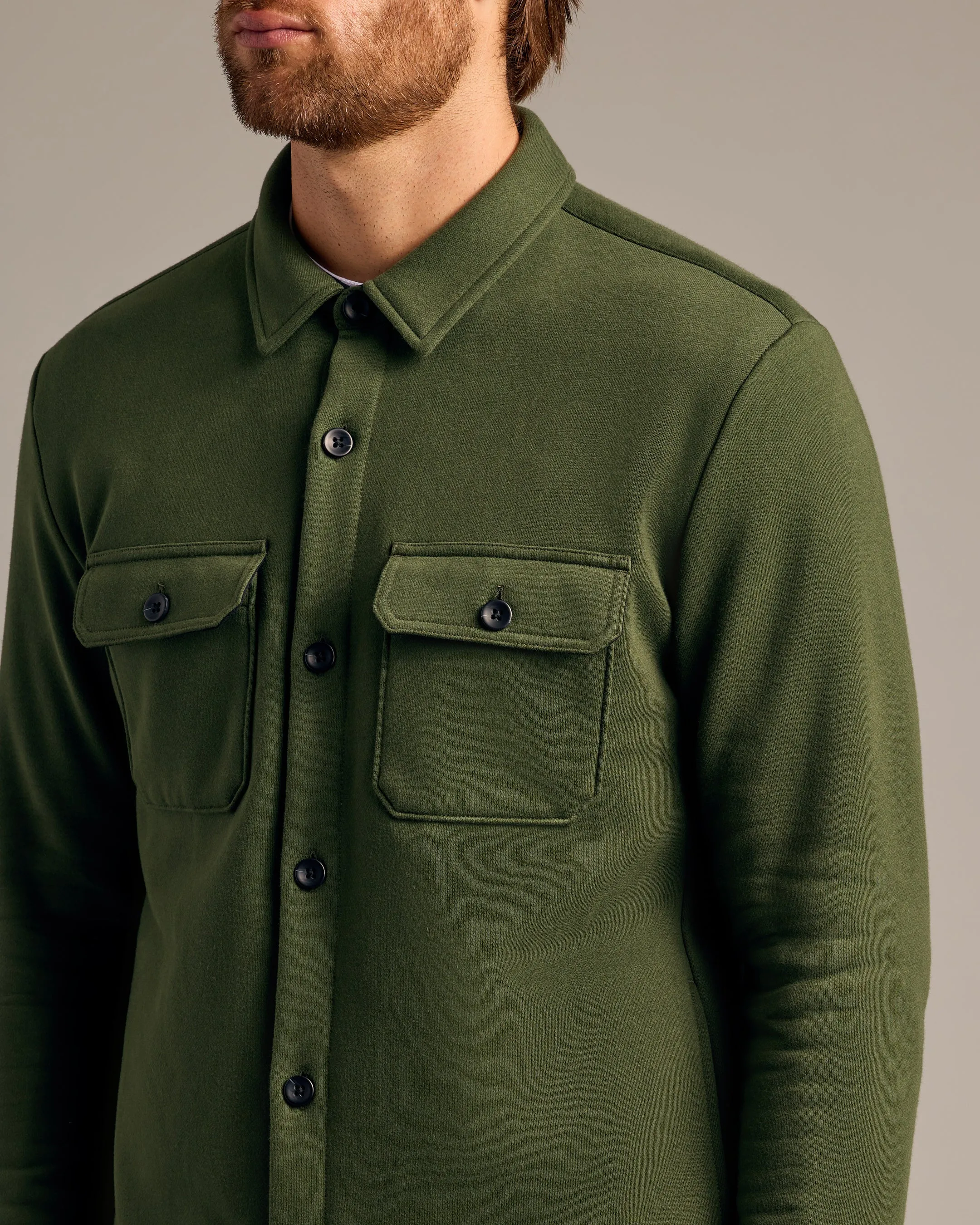 Dark Olive Fleece Shirt Jacket