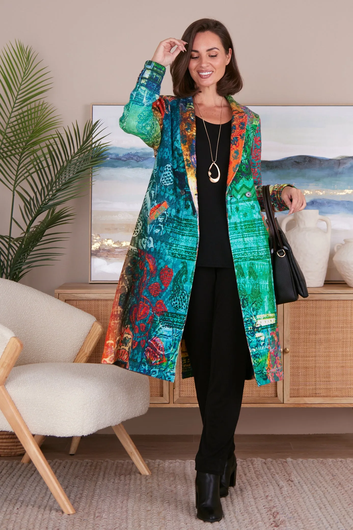 Digital Print Long Cotton Coat - Marrakesh Mirage