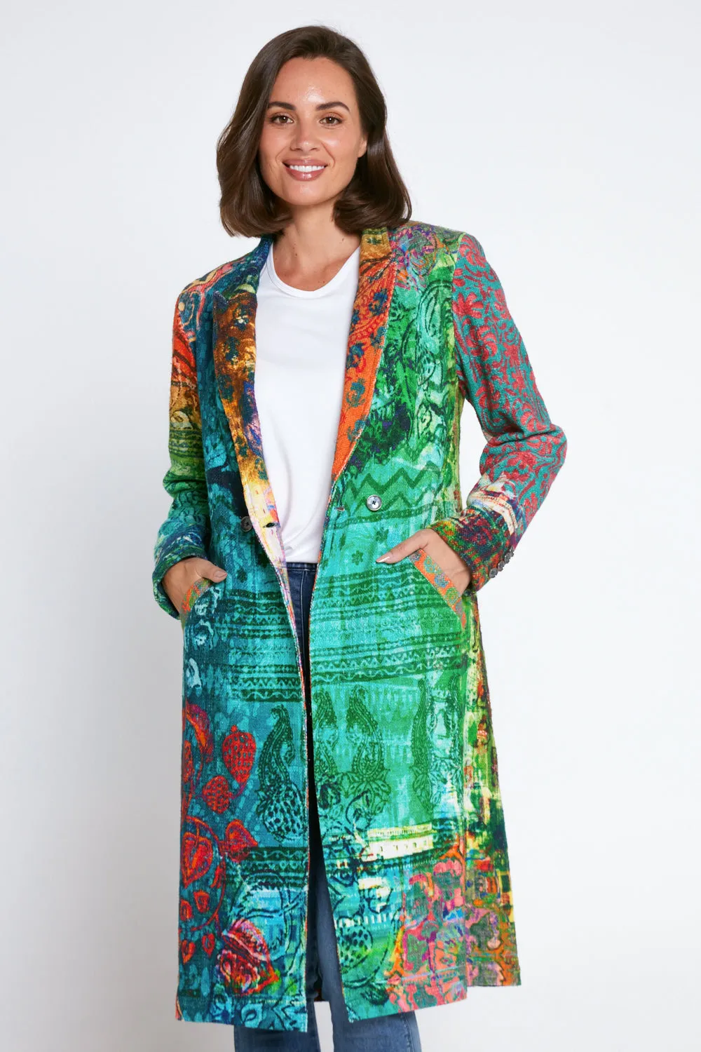 Digital Print Long Cotton Coat - Marrakesh Mirage