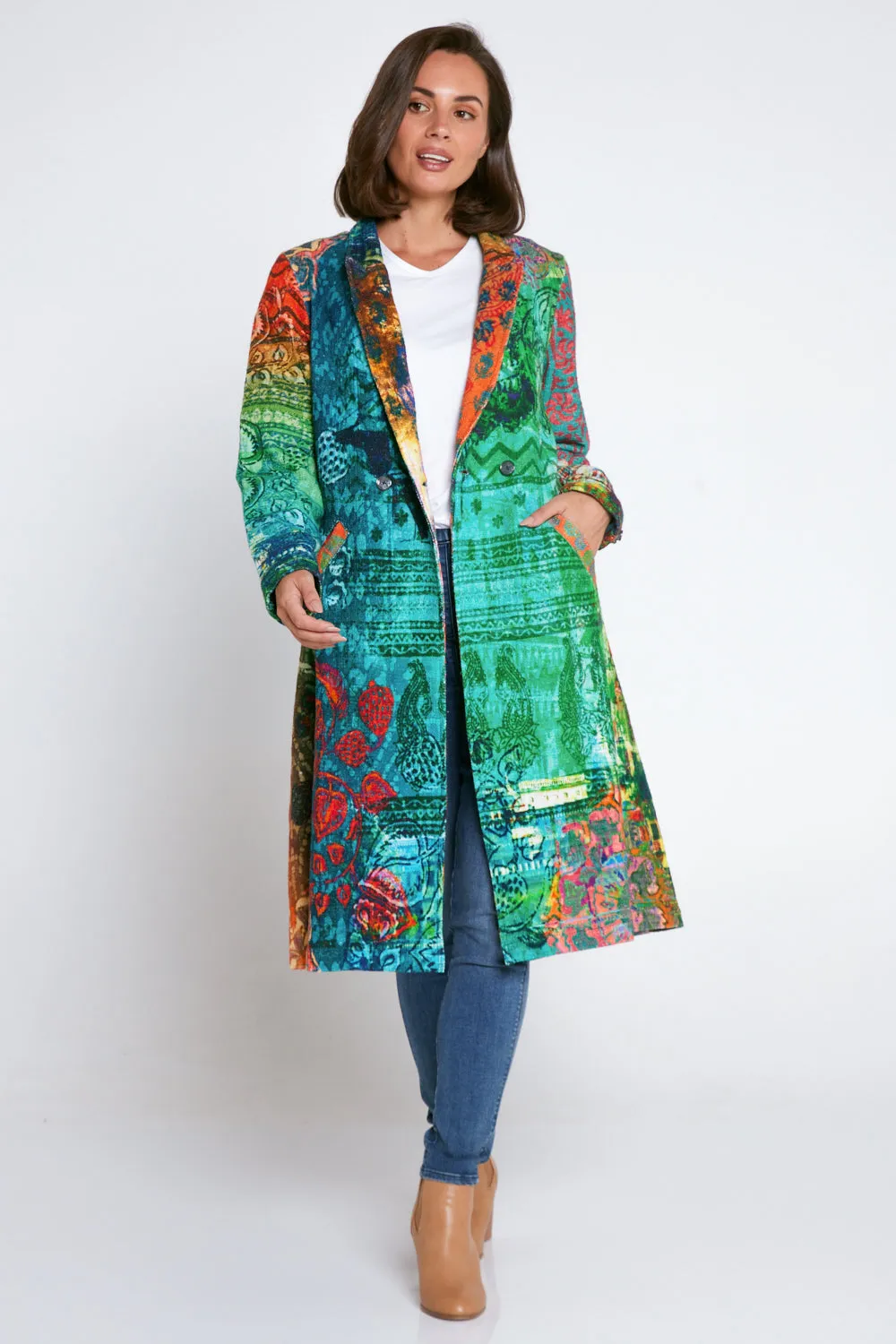 Digital Print Long Cotton Coat - Marrakesh Mirage