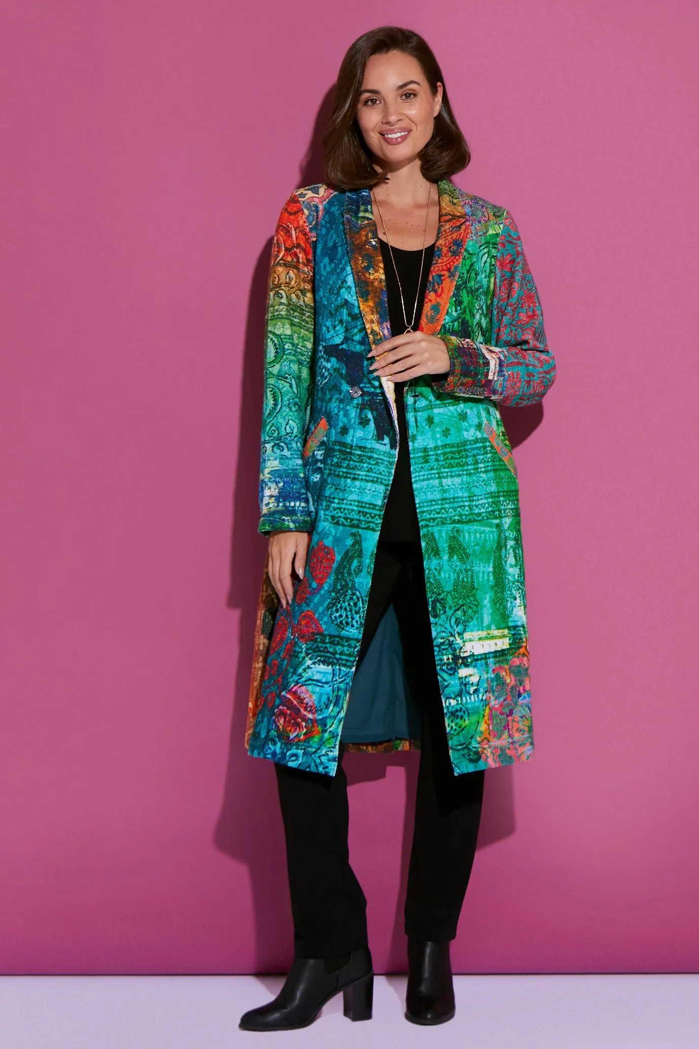 Digital Print Long Cotton Coat - Marrakesh Mirage