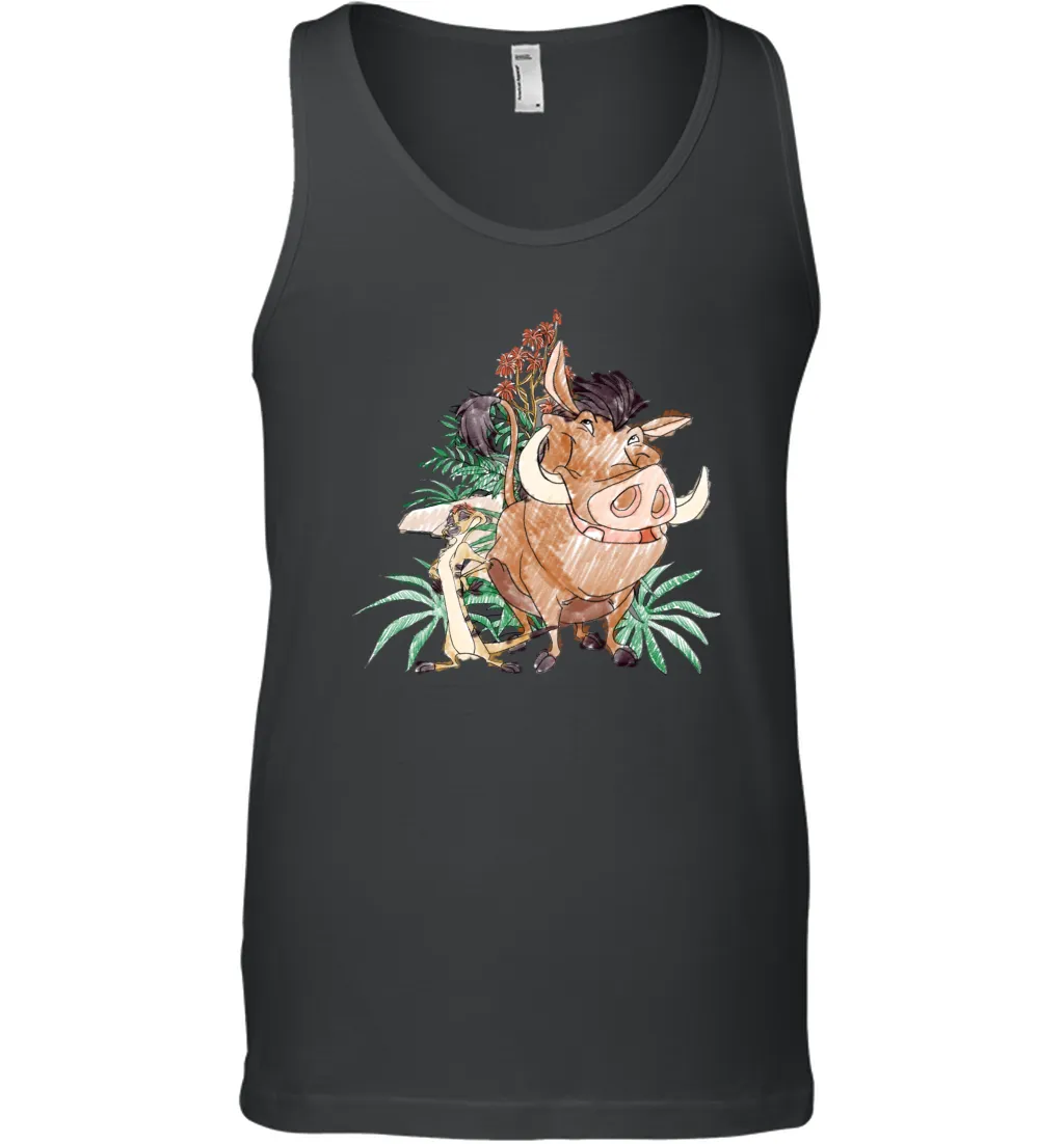 Disney Lion King Timon And Pumba Doodle Men Cotton Tank Top