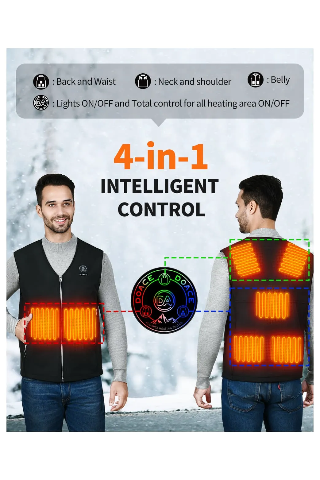 DOACE Wear Composite V-neck Heated Vest for Men & Women(Battery Not Included)