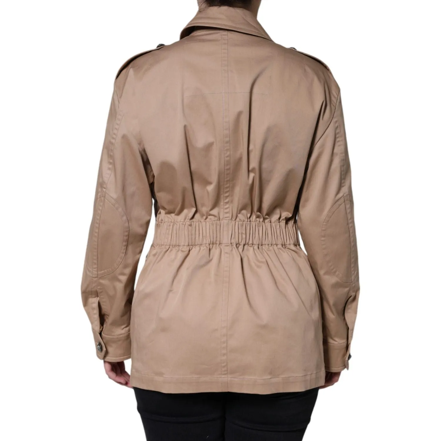 Dolce & Gabbana Beige Cotton Long Sleeve Collared Coat Jacket