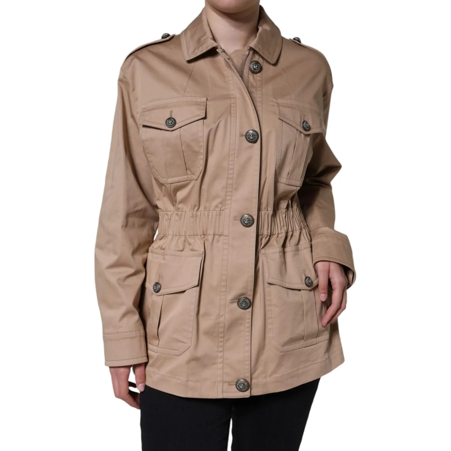 Dolce & Gabbana Beige Cotton Long Sleeve Collared Coat Jacket