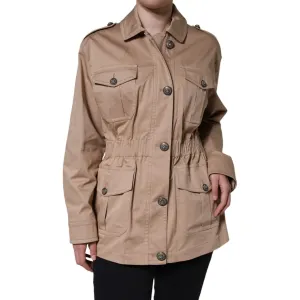 Dolce & Gabbana Beige Cotton Long Sleeve Collared Coat Jacket