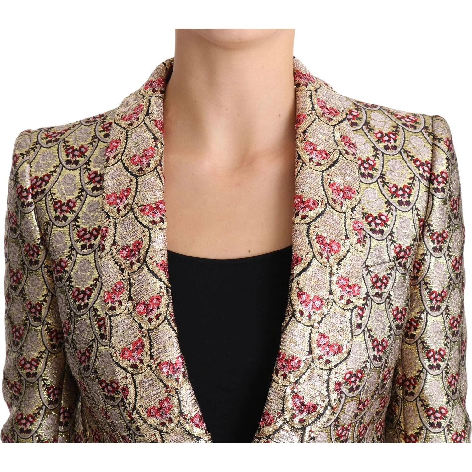 Dolce & Gabbana Glittering Gold Floral Sequined Blazer Jacket