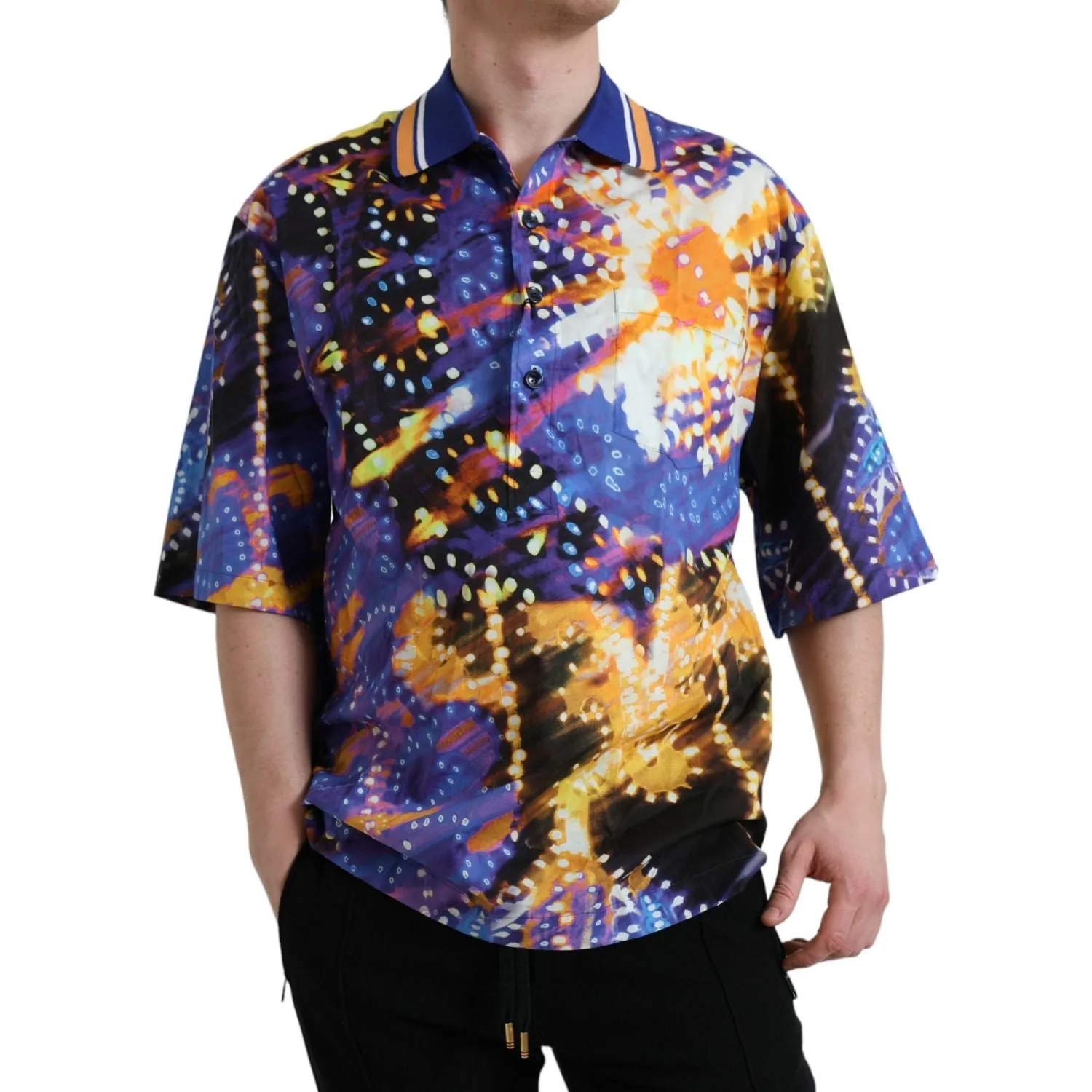 Dolce & Gabbana Multicolor Luminarie Print Cotton Casual Shirt