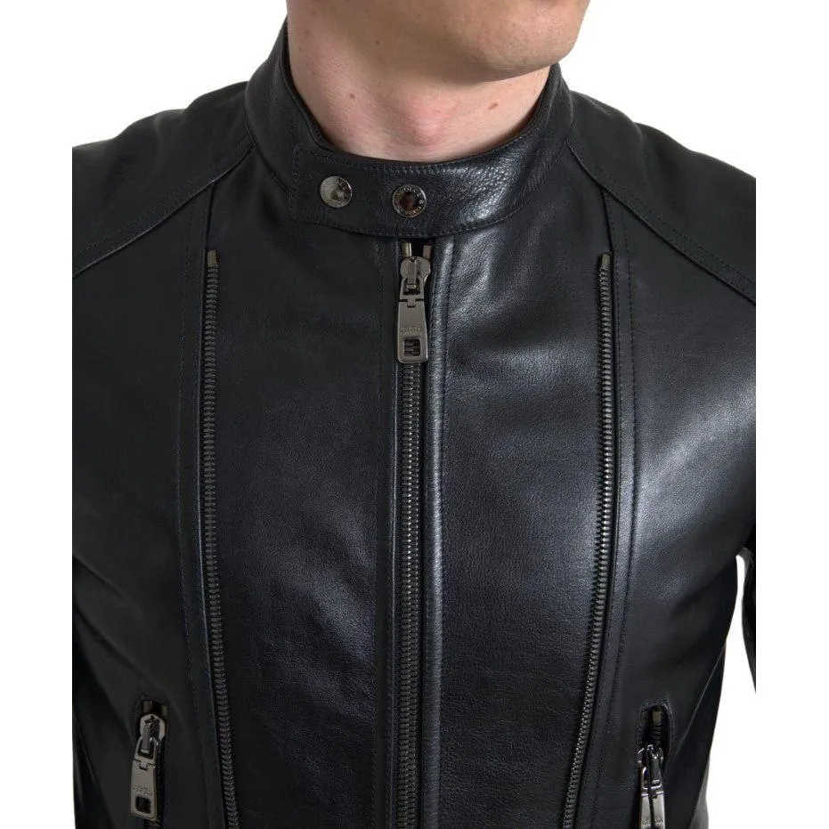 Dolce & Gabbana Sleek Black Leather Biker Jacket