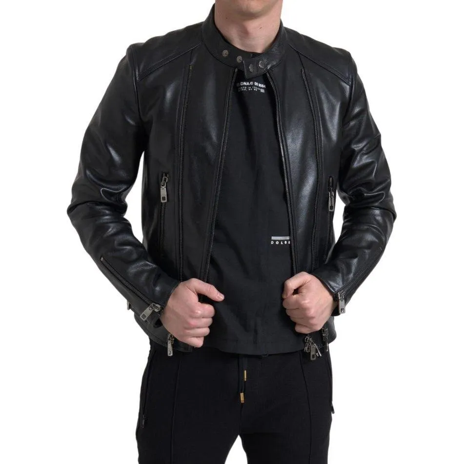 Dolce & Gabbana Sleek Black Leather Biker Jacket