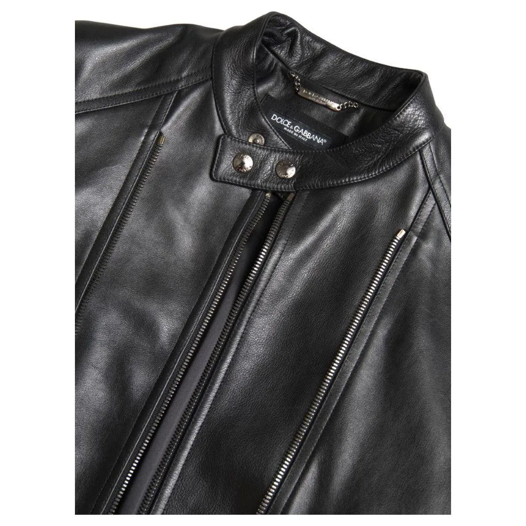 Dolce & Gabbana Sleek Black Leather Biker Jacket