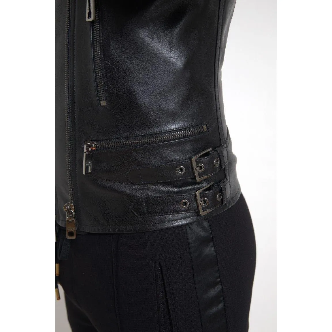 Dolce & Gabbana Sleek Black Leather Biker Jacket