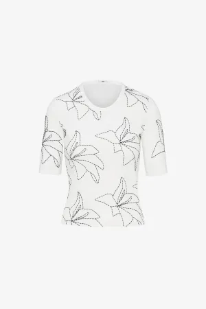 EMBROIDERED FLOWER SLIM TEE