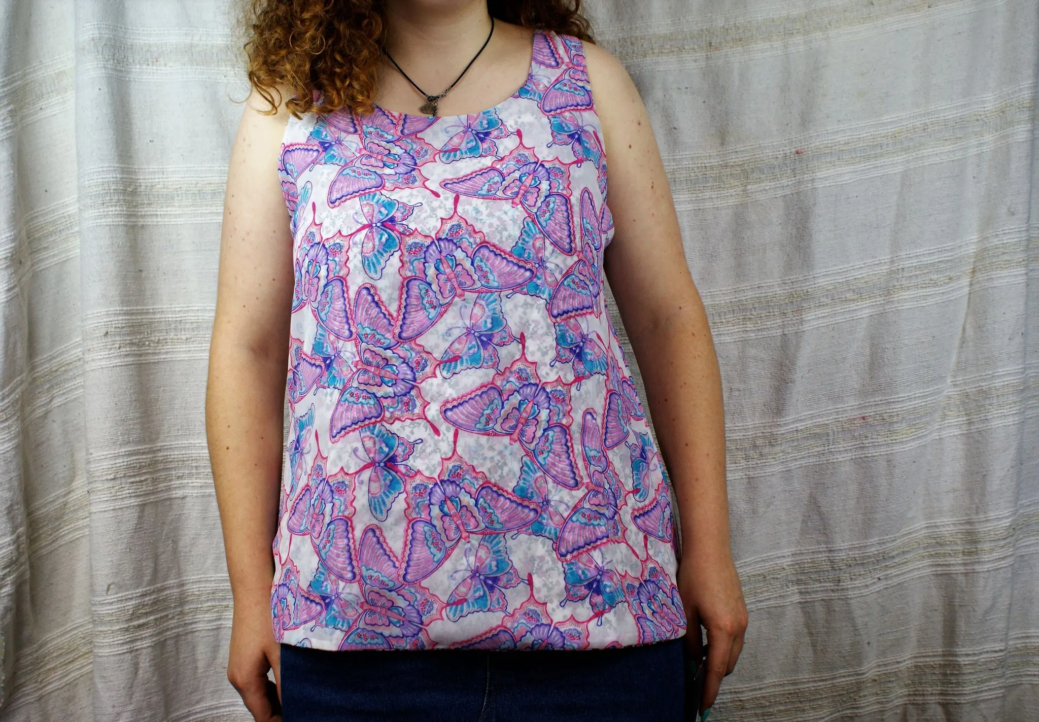 Fair Trade Reversible Top - Butterfly and Pink Flowers