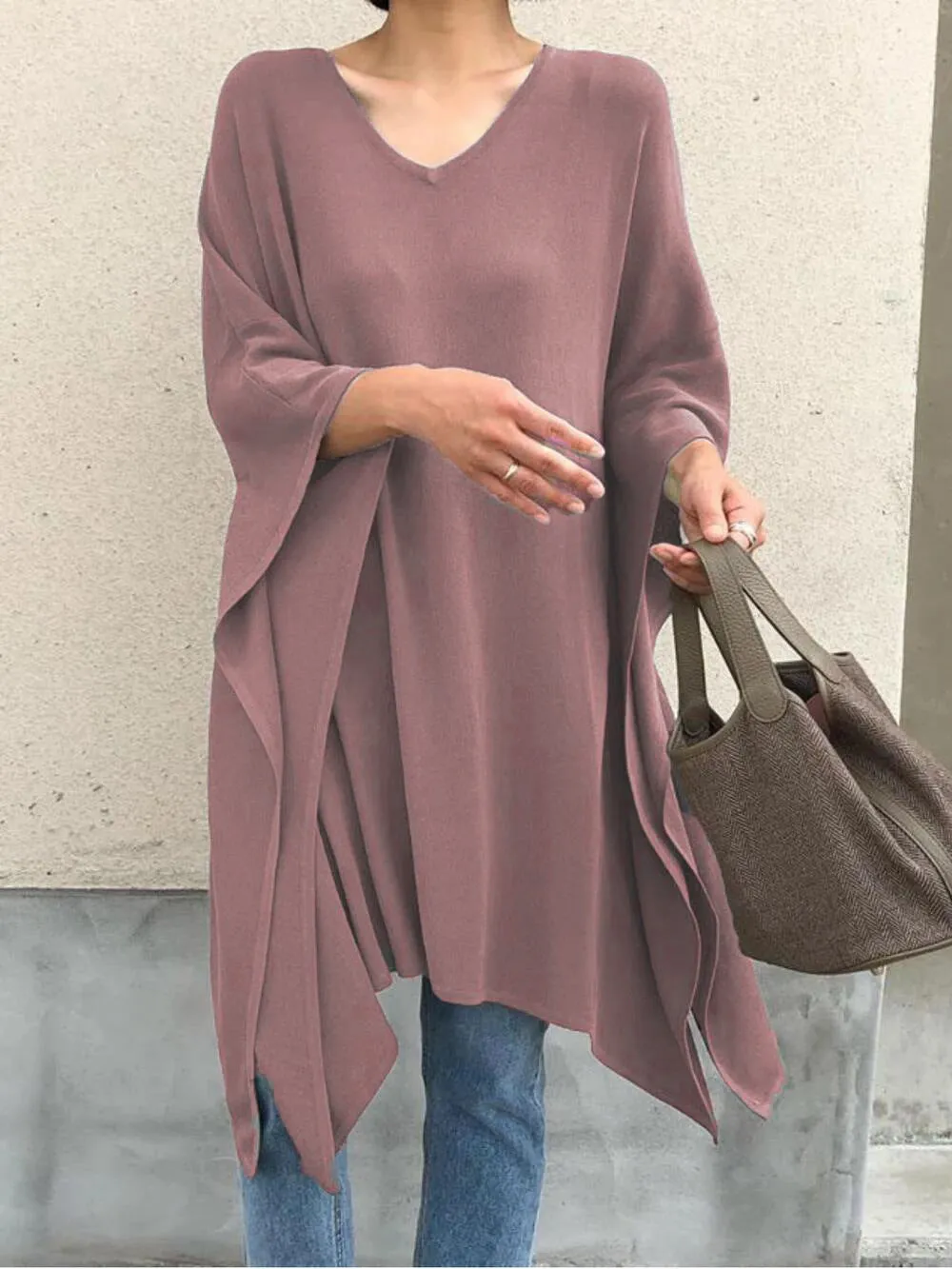 Fashion casual simple irregular loose top bat sleeve shirt women