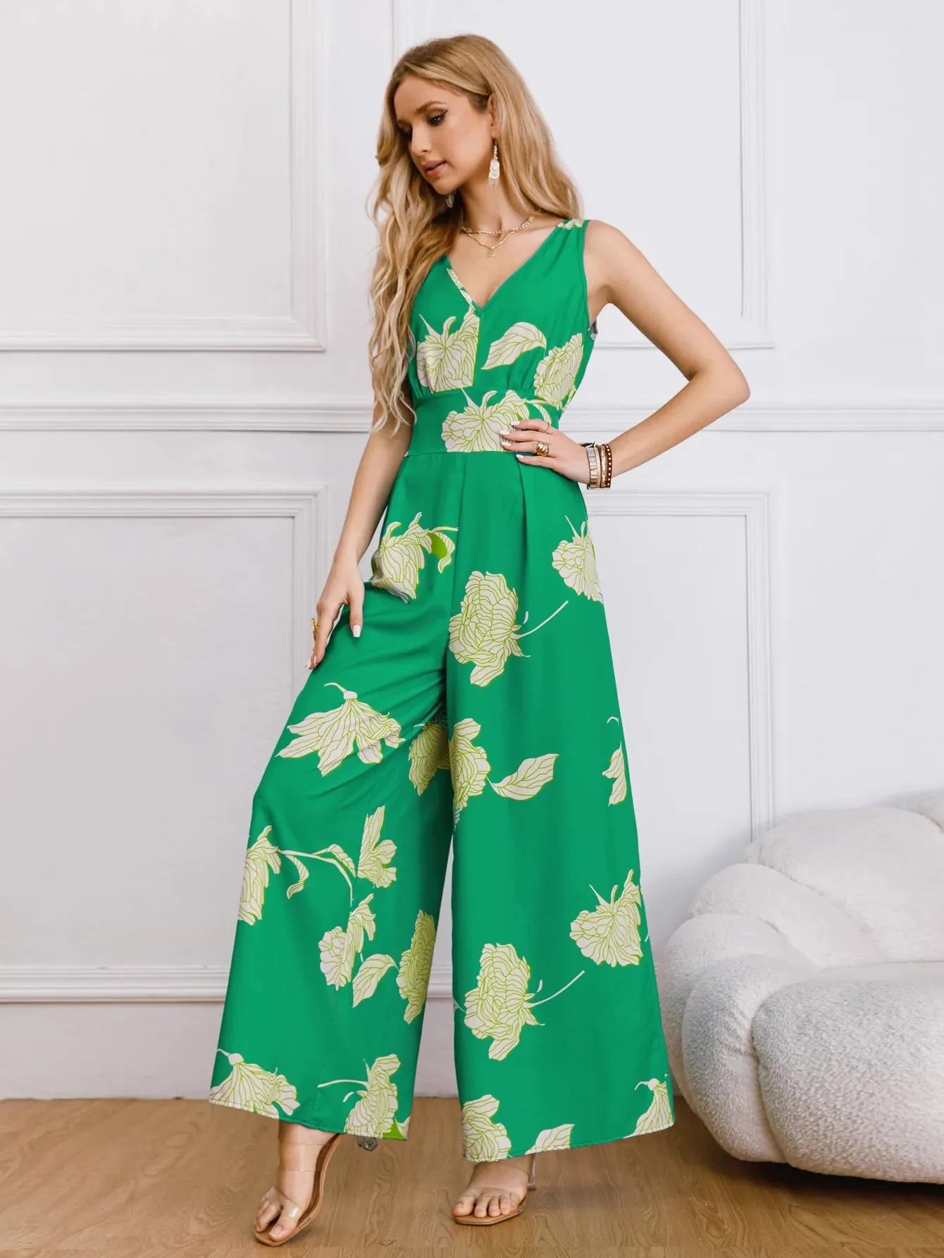 Fashion Elegant Printed Wide Leg Jumpsuit Women Summer New Backless Strappy Vest Women's Jumpsuits