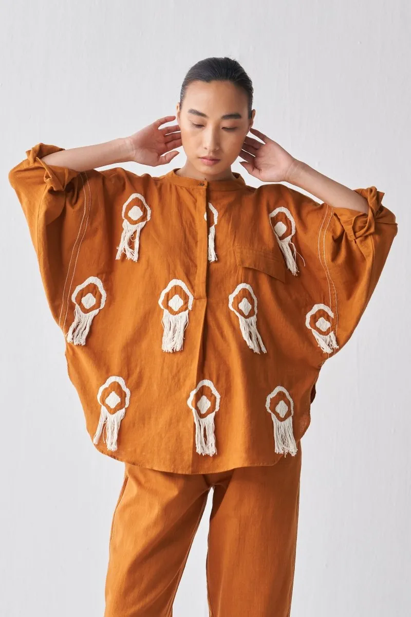 Fringe Bat Sleeve Top Co ord - Rust