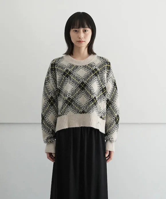 GANNI Check Wool Oversized Pullover "EGRET"