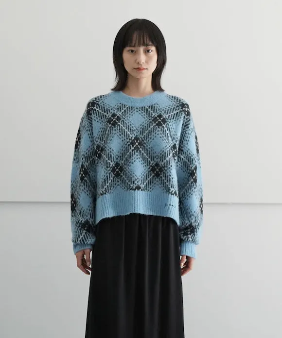 GANNI Check Wool Oversized Pullover "EGRET"