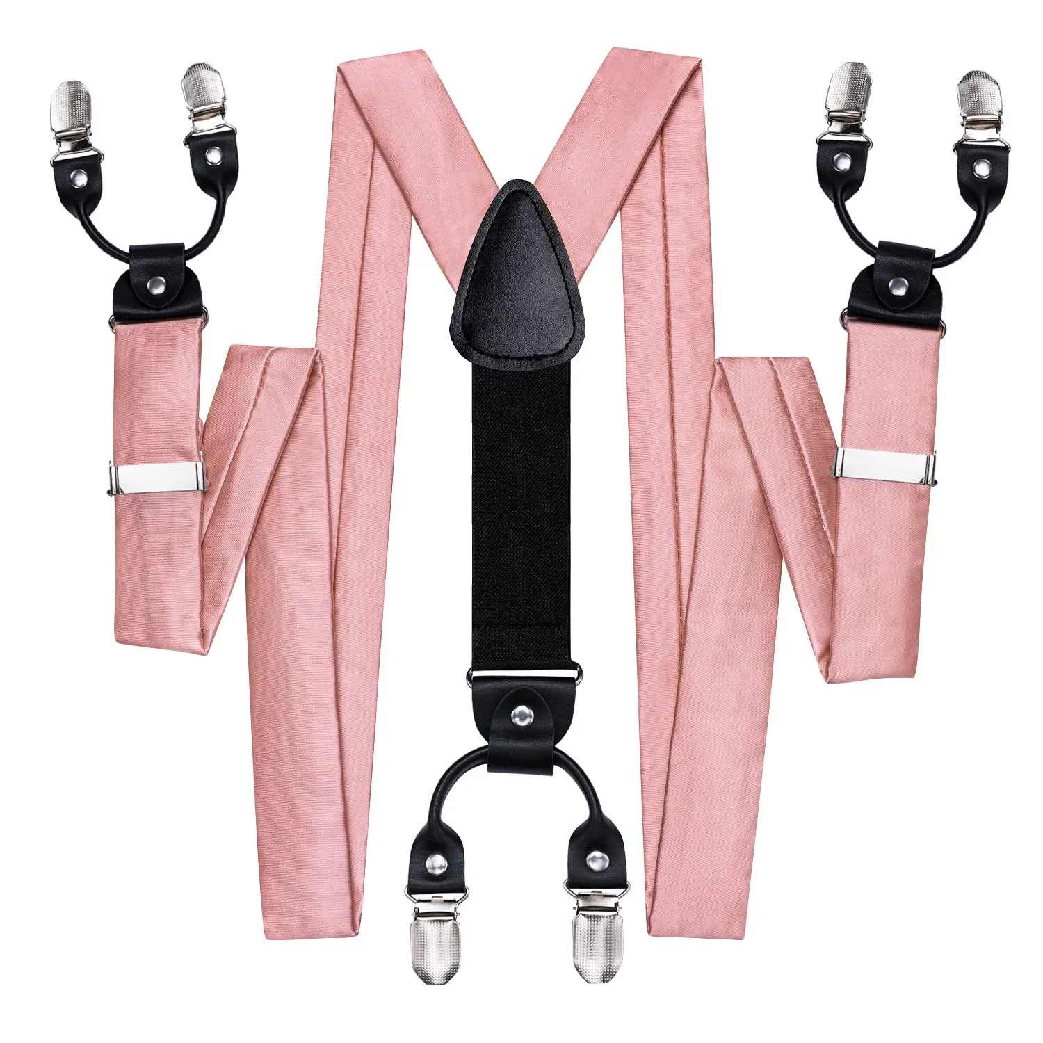 Hi-Tie BabyPink Solid Men Suspender Bowtie Pocket Square Cufflinks Set