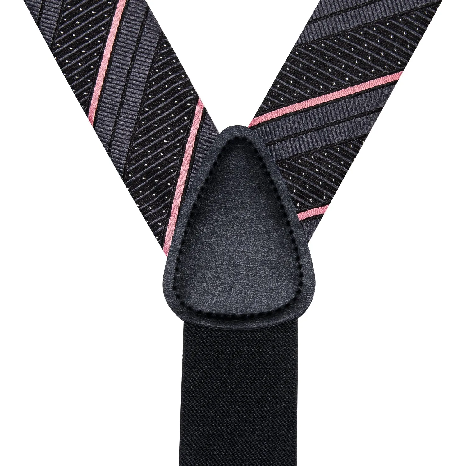 Hi-Tie Black Accessory Pink Stripe Suspender Bowtie Hanky Cufflinks Set