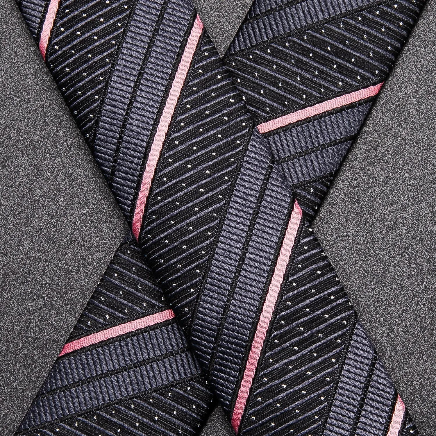 Hi-Tie Black Accessory Pink Stripe Suspender Bowtie Hanky Cufflinks Set