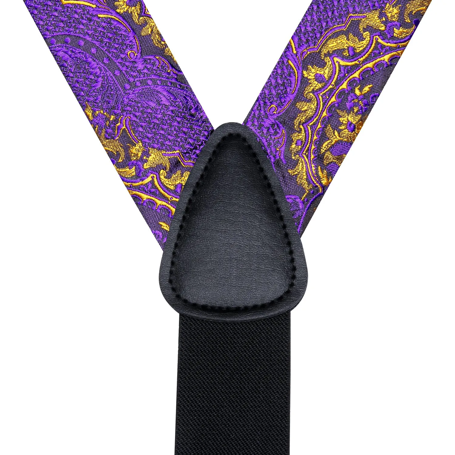 Hi-Tie Purple Golden Paisley Mens Suspender Bowtie Hanky Cufflinks Set