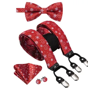 Hi-Tie Red White Christmas Novelty Suspender Bowtie Hanky Cufflinks Set