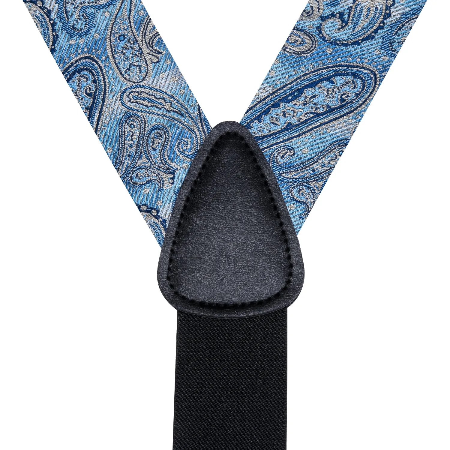 Hi-Tie Sky Blue Mens Silk Paisley Suspender Bowtie Hanky Cufflinks Set