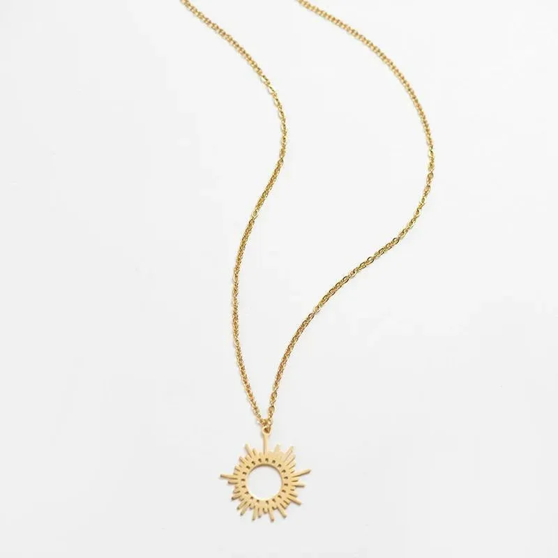 Hollow Sun Gold Stainless Steel Necklace