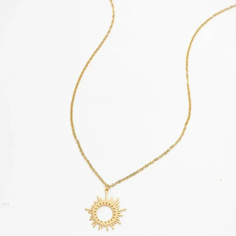 Hollow Sun Gold Stainless Steel Necklace