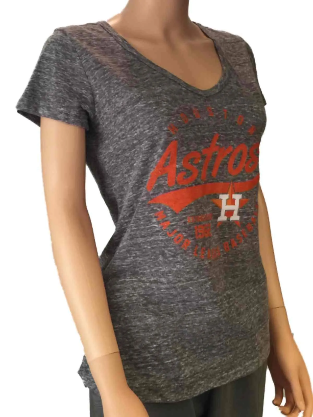 Houston Astros SAAG Women Gray Loose Soft Baseball V-Neck T-Shirt