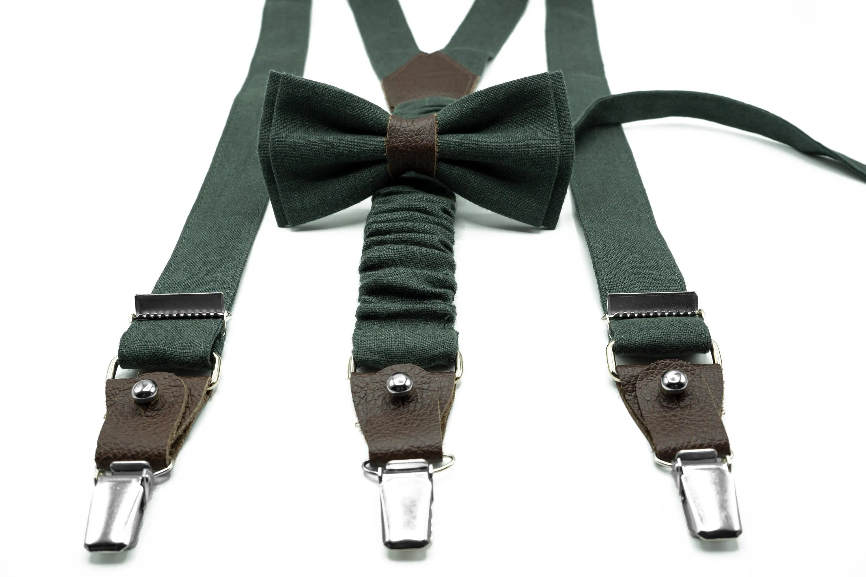 Hunter Green Suspender Set: Men's, Boys', Toddlers' Bow Tie; Wedding Accessories - Dark Green Suspenders for Kids, Baby, Wedding