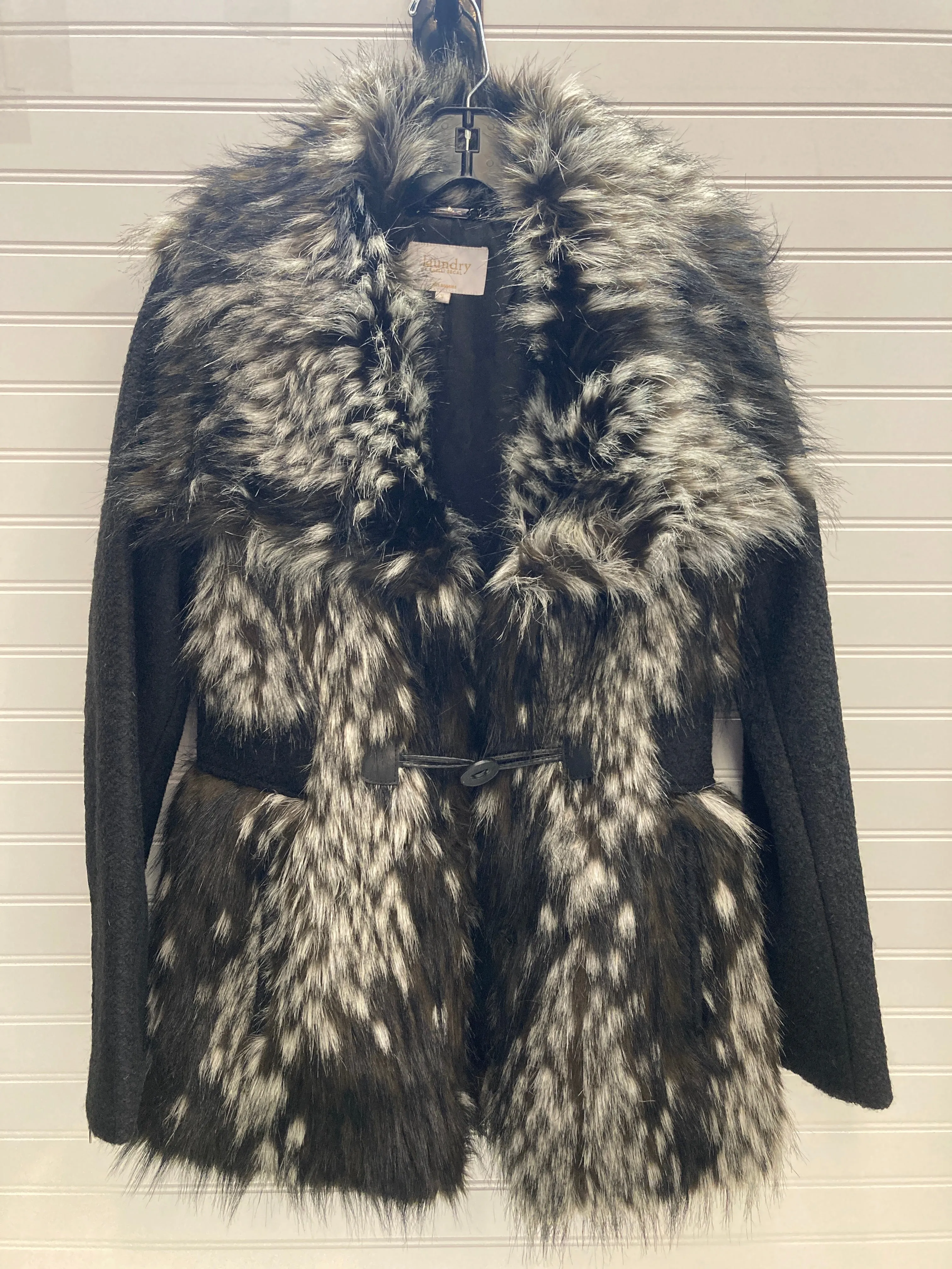 Jacket Faux Fur & Sherpa By Laundry In Black & White, Size: S