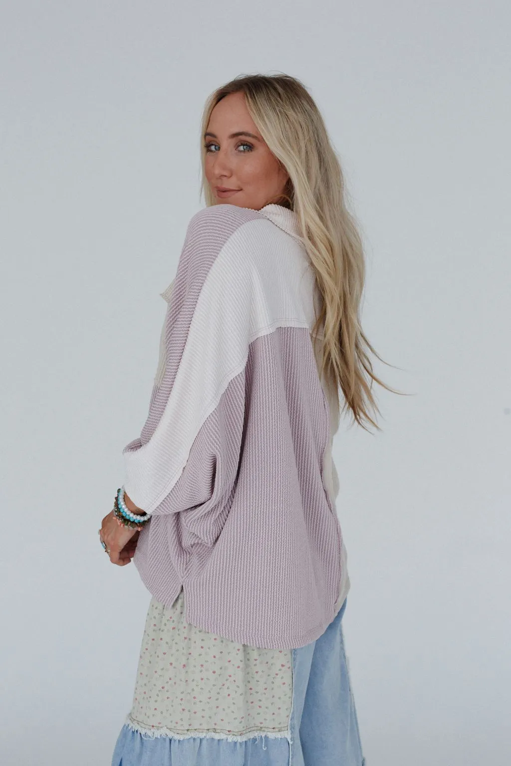 Jodi Color Block Ribbed Top - Mauve