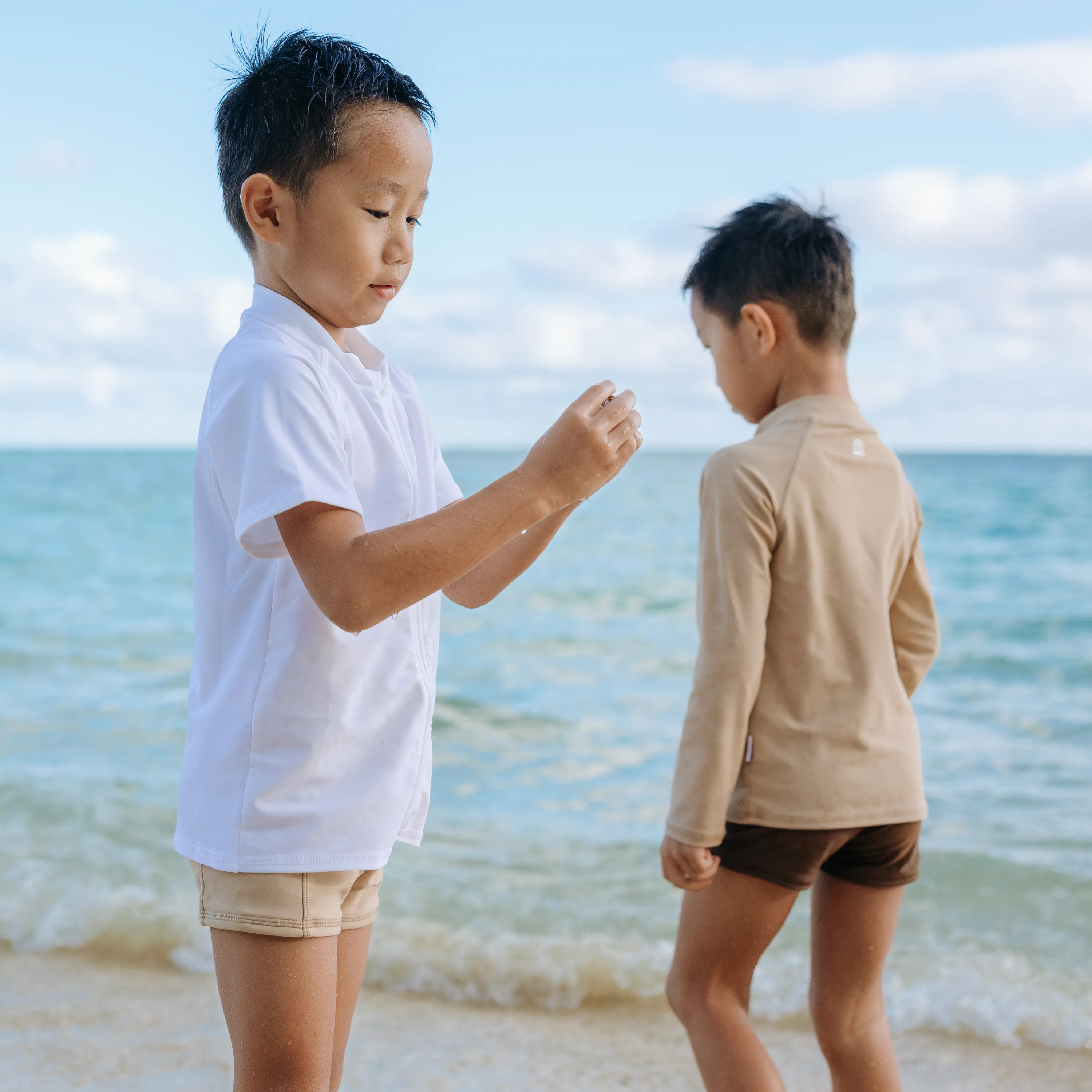 Kids UPF 50  Long Sleeve Zipper Rash Guard Swim Shirt | "Sandy Beach"